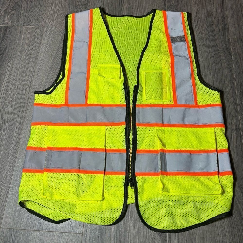 Reflective Safety Vest Pockets & Zipper Hi Vis Construction Vest One Size EPC